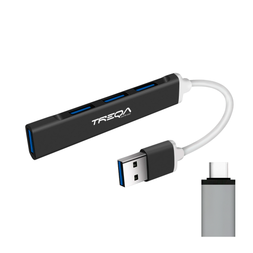 Hub USB Treqa 4 Port c/Adaptador Tipo C USB-3
